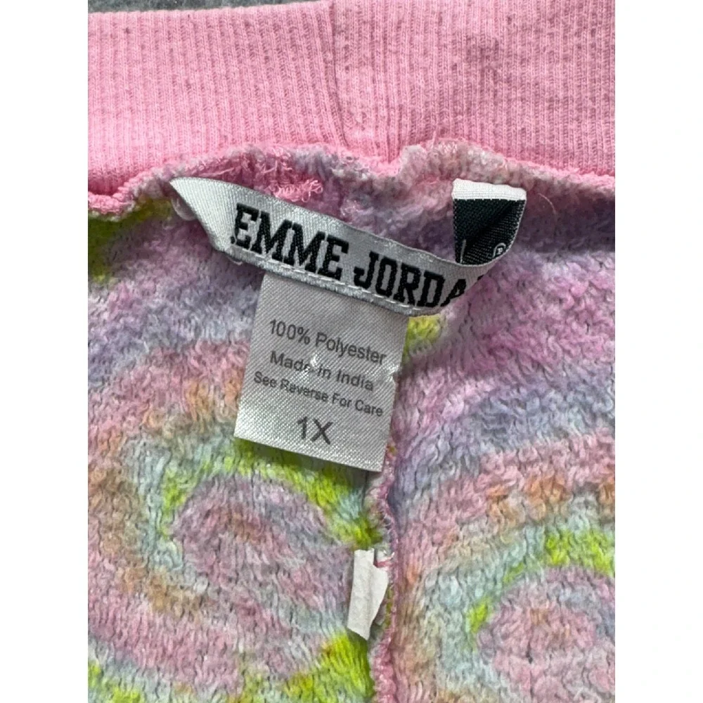 Emme Jordan Pink Tie Dye Psychedelic Plush Fleece Pajama Pants Joggers 1X